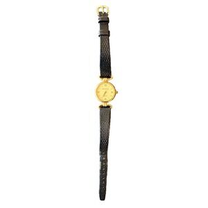Vintage Pierre Cardin Womens Watch Gold Dial Black Leather Swiss Quartz Dress
